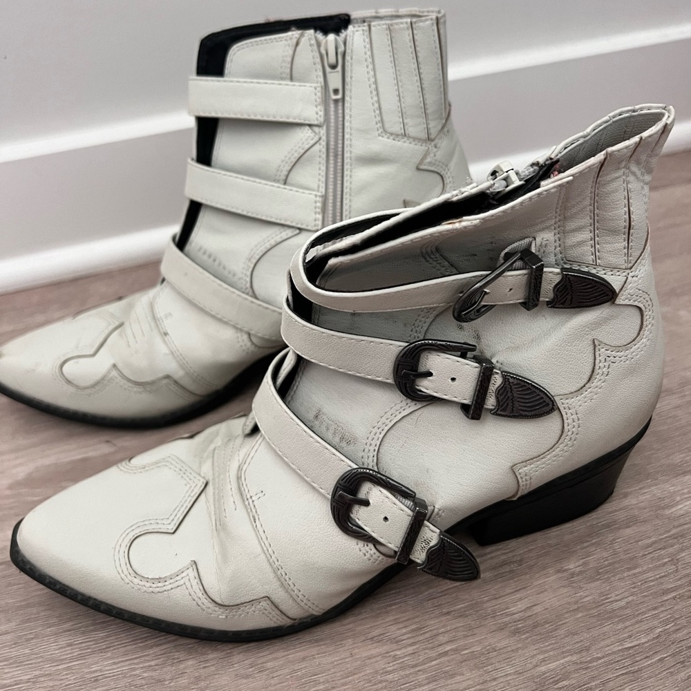 Faux leather western ankle boots